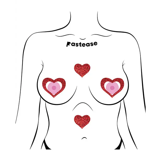 Pastease Premium Glitter Peek a Boob Hearts - Red O/S - Lingerie - Packaged