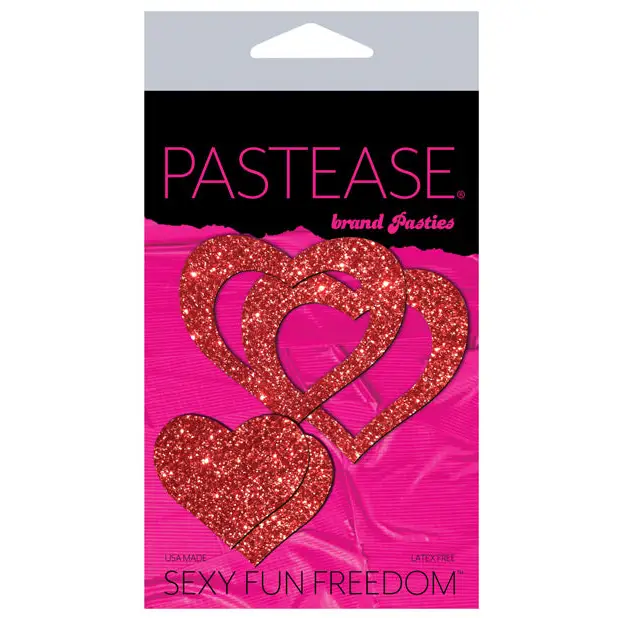 Pastease Premium Glitter Peek a Boob Hearts - Red O/S - Lingerie - Packaged