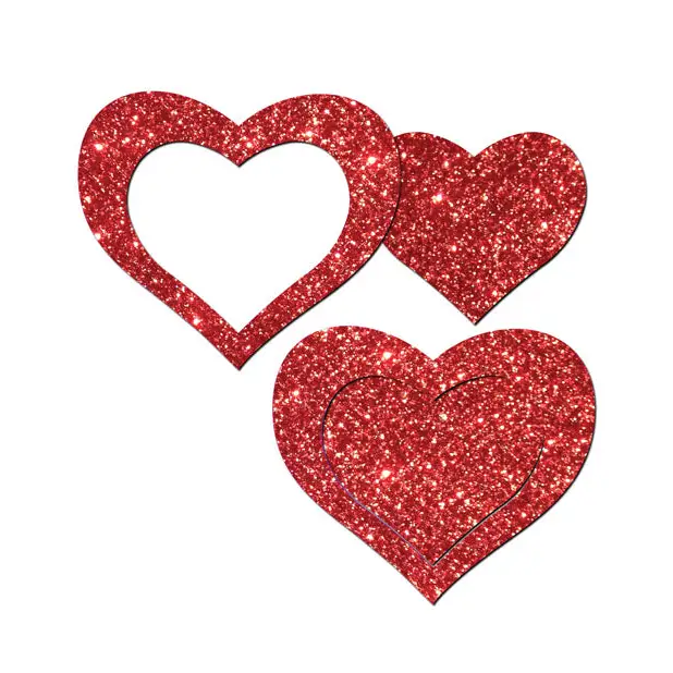 Pastease Premium Glitter Peek a Boob Hearts - Red O/S - Lingerie - Packaged