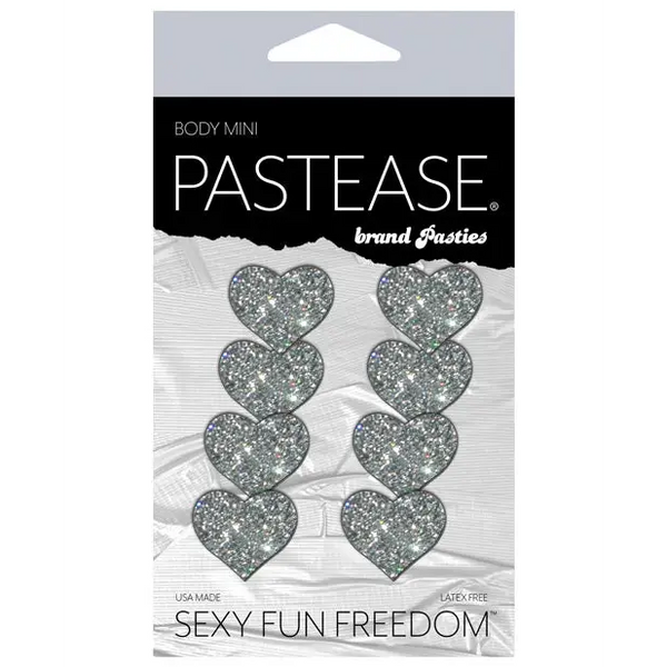 Pastease Premium Mini Glitter Hearts - Silver Pack of 8 - Lingerie - Packaged