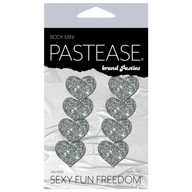 Pastease Premium Mini Glitter Hearts - Silver Pack of 8 - Lingerie - Packaged