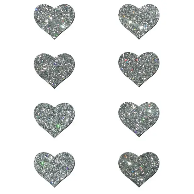 Pastease Premium Mini Glitter Hearts - Silver Pack of 8 - Lingerie - Packaged