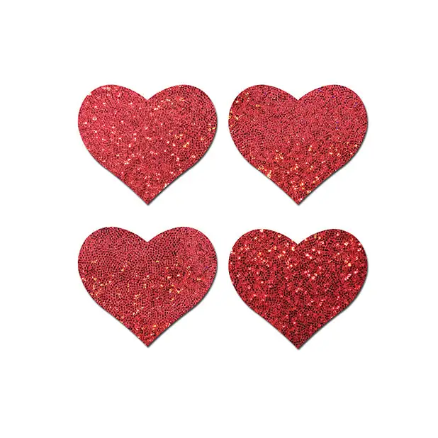 Pastease Premium Petites Glitter Heart - Red O/S Pack of 2 Pair - Lingerie - Packaged