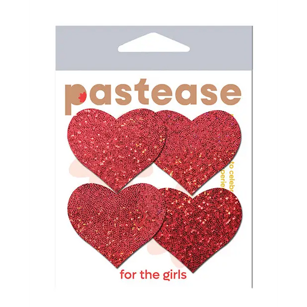 Pastease Premium Petites Glitter Heart - Red O/S Pack of 2 Pair - Lingerie - Packaged
