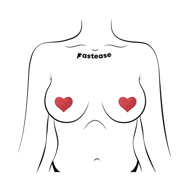 Pastease Premium Petites Glitter Heart - Red O/S Pack of 2 Pair - Lingerie - Packaged