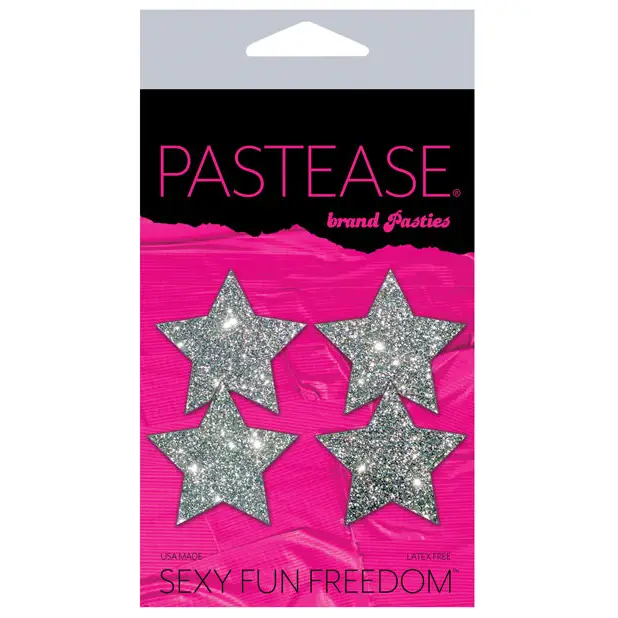 Pastease Premium Petites Glitter Star - Silver O/S Pack of 2 Pair - Lingerie - Packaged