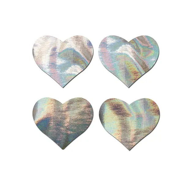 Pastease Premium Petites Holographic Heart - Silver O/S Pack of 2 Pair - Lingerie - Packaged