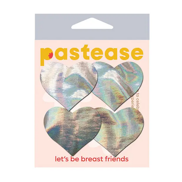 Pastease Premium Petites Holographic Heart - Silver O/S Pack of 2 Pair - Lingerie - Packaged