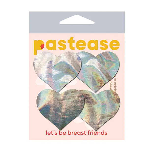 Pastease Premium Petites Holographic Heart - Silver O/S Pack of 2 Pair - Lingerie - Packaged