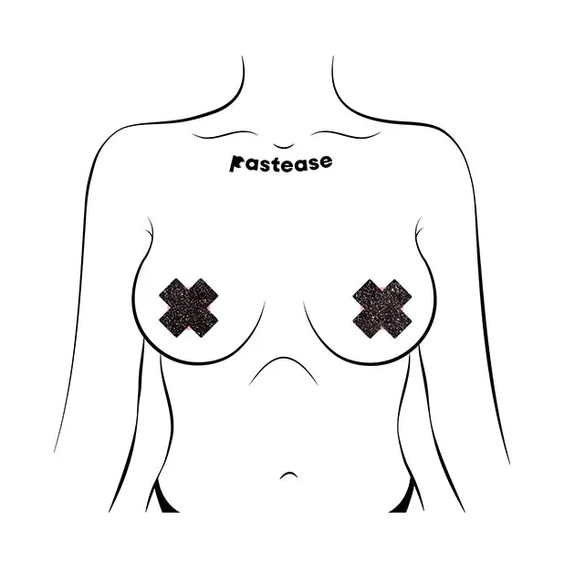 Pastease Premium Petites Sparkle Plus X - Black O/S Pack of 2 Pair - Lingerie - Packaged