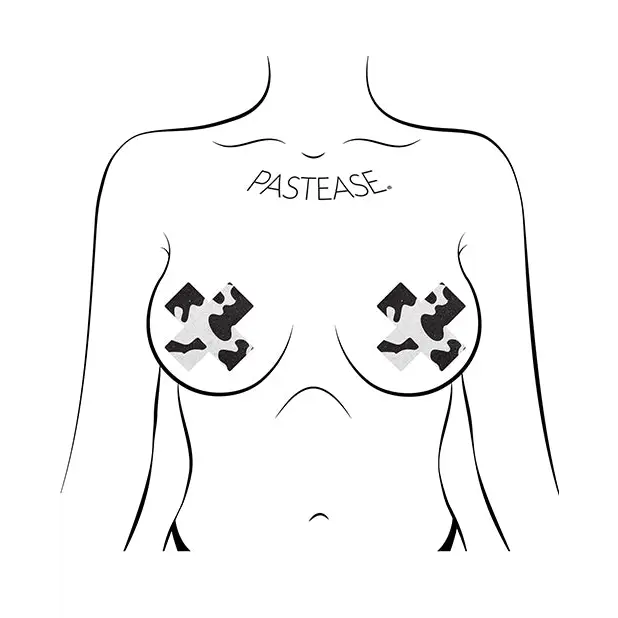 Pastease Premium Plus X Cow Print Cross - Black/White O/S - Lingerie - Packaged