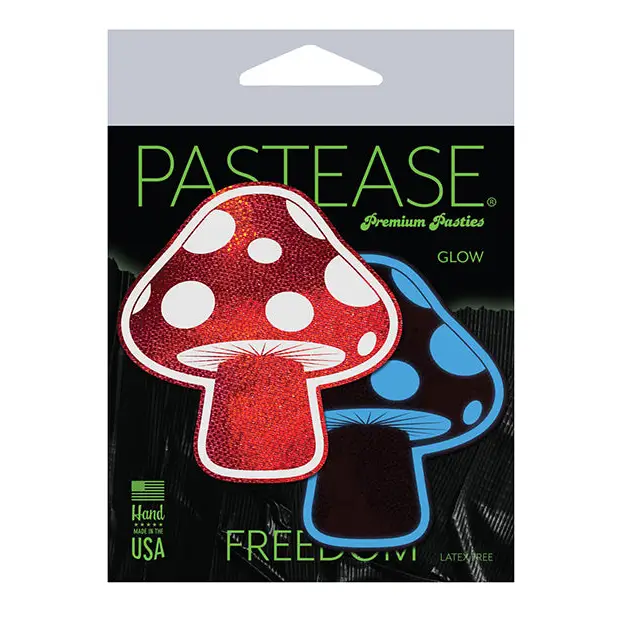 Pastease Premium Shiny Glow in the Dark Shroom - Red/White O/S - Lingerie - Packaged