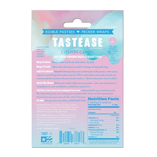 Pastease Tastease Edible Pasties & Pecker Wraps - Cotton Candy O/S - Lingerie - Packaged