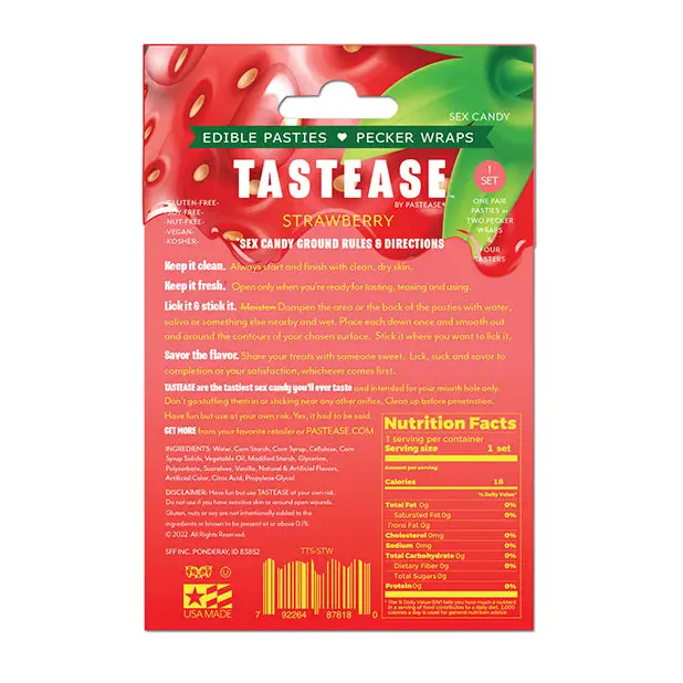 Pastease Tastease Edible Pasties & Pecker Wraps - Strawberry O/S - Lingerie - Packaged