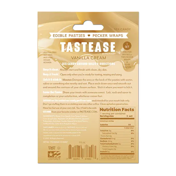 Pastease Tastease Edible Pasties & Pecker Wraps - Sweet Cream O/S - Lingerie - Packaged