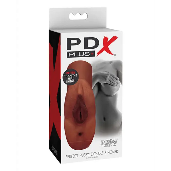 PDX Plus Perfect Pussy Double Stroker - Brown - Dolls & Masturbators