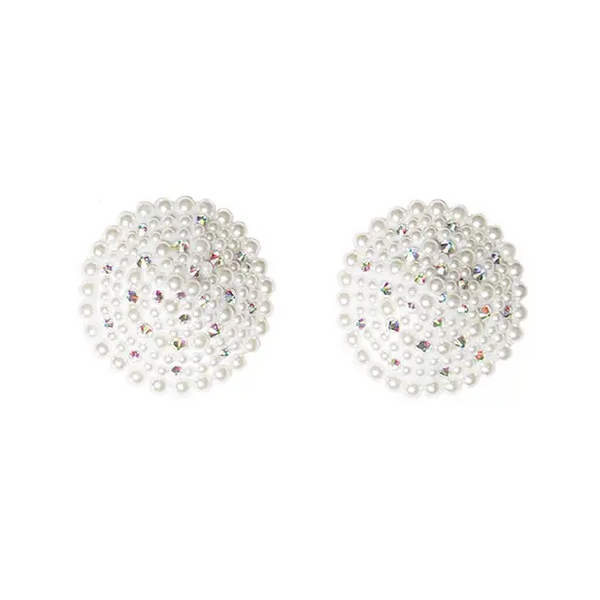 Pearl & Rhinestones Round Reusable Pasties - White O/S - Lingerie - Packaged