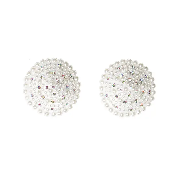 Pearl & Rhinestones Round Reusable Pasties - White O/S - Lingerie - Packaged
