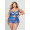 Peek a Boo Cup Chemise w/Outer Garterbelt Blue QN - Lingerie - Plus/Queen - Packaged