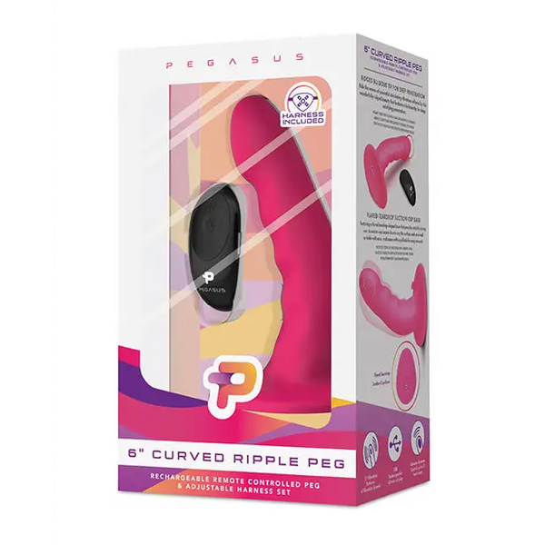 Pegasus 6’’ Rechargeable Ripple Peg w/Adjustable Harness & Remote - Pink - Strap Ons