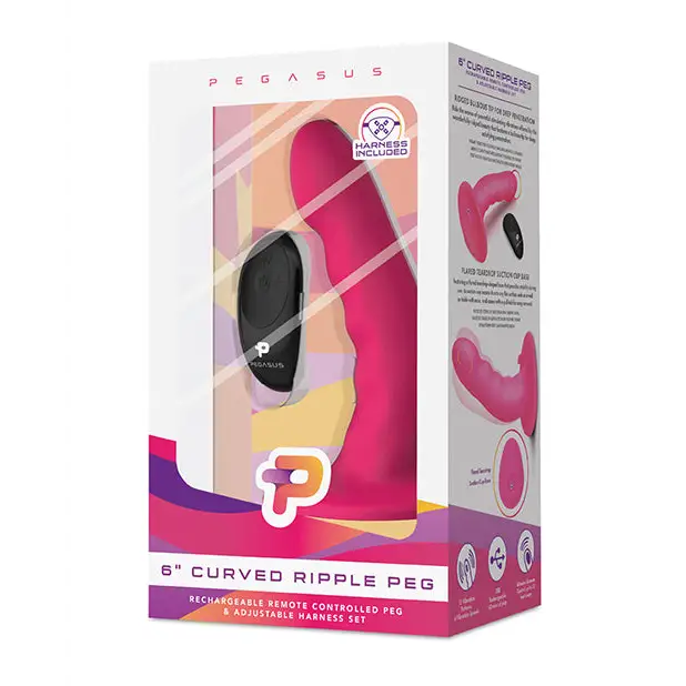 Pegasus 6’’ Rechargeable Ripple Peg w/Adjustable Harness & Remote - Pink - Strap Ons