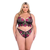 Peony Paradise Underwire Bralette & G-String - Black 2X - Lingerie - Plus/Queen - Hanging