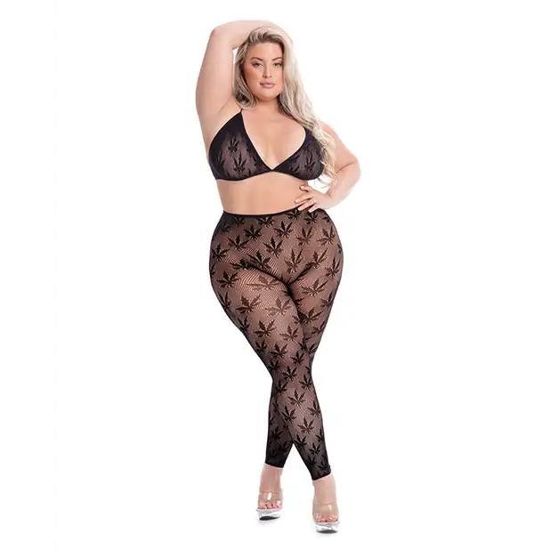 Pink Lipstick All About Leaf Bra & Leggings Black QN - Lingerie - Plus/Queen - Packaged