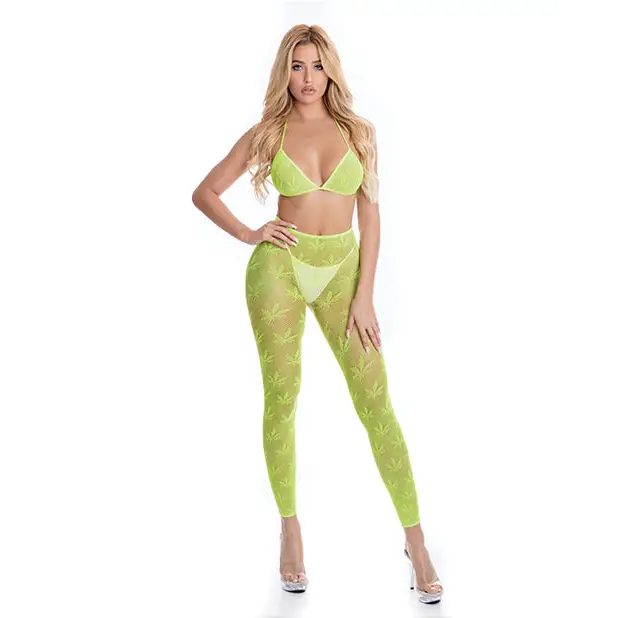Pink Lipstick All About Leaf Bra & Leggings Green O/S - Lingerie - Packaged