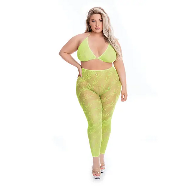 Pink Lipstick All About Leaf Bra & Leggings Green QN - Lingerie - Plus/Queen - Packaged
