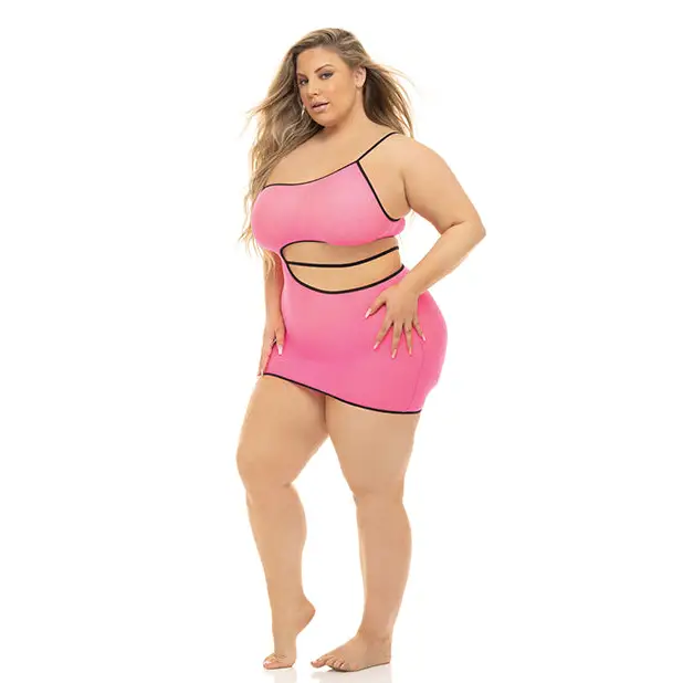 Pink Lipstick All You Need Cut Out Dress Neon Pink QN - Lingerie - Plus/Queen - Packaged