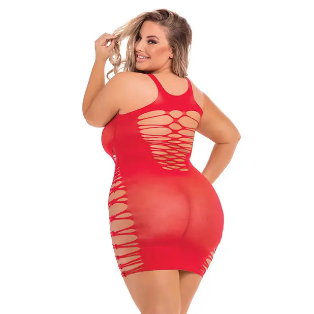 Pink Lipstick Back 2 Basixxx Hi Neck Dress Red 1X-3X - Lingerie - Plus/Queen - Packaged