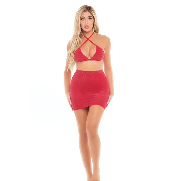 Pink Lipstick Black Cherry Strap Halter Bra & Skirt Red O/S - Lingerie - Packaged