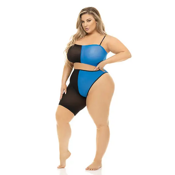 Pink Lipstick Block You Out Bandeau & Bottom Black/Blue QN - Lingerie - Plus/Queen - Packaged