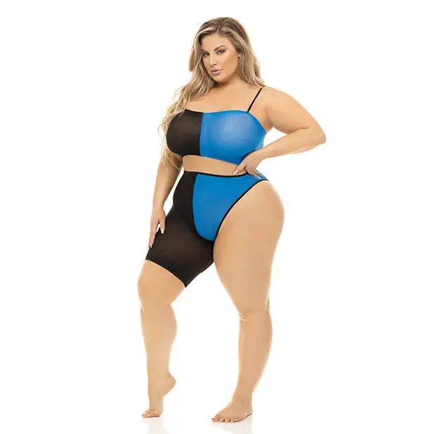 Pink Lipstick Block You Out Bandeau & Bottom Black/Blue QN - Lingerie - Plus/Queen - Packaged