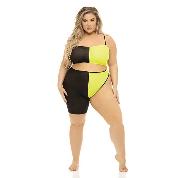 Pink Lipstick Block You Out Bandeau & Bottom Black/Yellow QN - Lingerie - Plus/Queen - Packaged