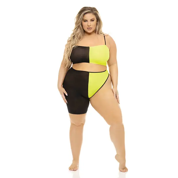 Pink Lipstick Block You Out Bandeau & Bottom Black/Yellow QN - Lingerie - Plus/Queen - Packaged