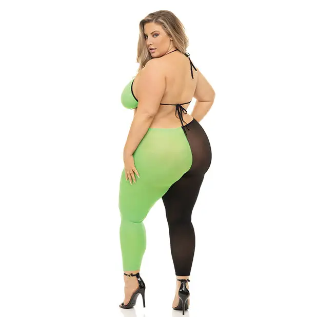 Pink Lipstick Block You Out Bra & Legging Black/Green QN - Lingerie - Plus/Queen - Packaged