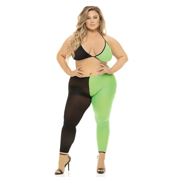 Pink Lipstick Block You Out Bra & Legging Black/Green QN - Lingerie - Plus/Queen - Packaged