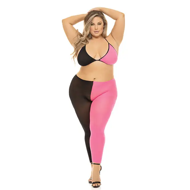 Pink Lipstick Block You Out Bra & Legging Black/Pink QN - Lingerie - Plus/Queen - Packaged
