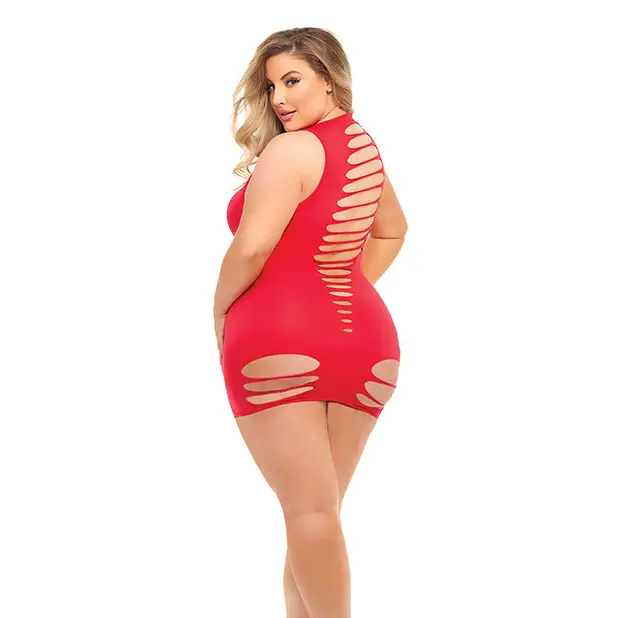 Pink Lipstick Can’t Commit Shredded Dress (Fits up to 3X) Red QN - Lingerie - Plus/Queen - Hanging