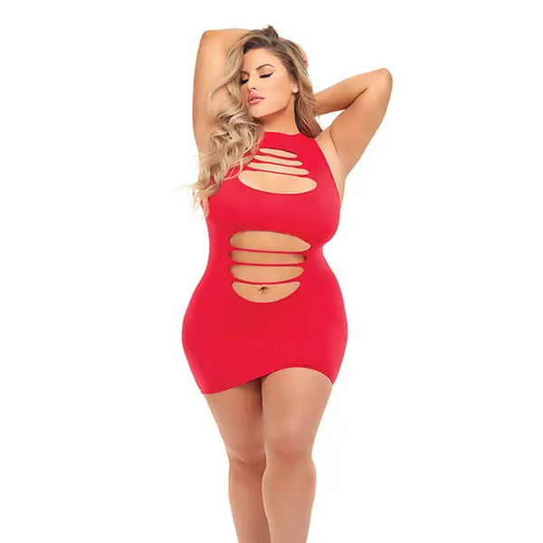 Pink Lipstick Can’t Commit Shredded Dress (Fits up to 3X) Red QN - Lingerie - Plus/Queen - Hanging