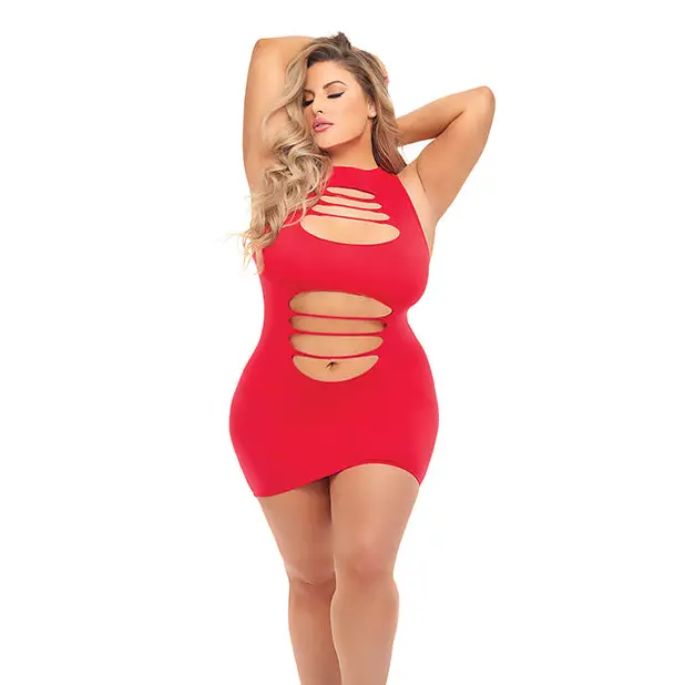 Pink Lipstick Can’t Commit Shredded Dress (Fits up to 3X) Red QN - Lingerie - Plus/Queen - Hanging