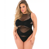 Pink Lipstick Criss Cross Fishnet Bodysuit Black QN - Lingerie - Plus/Queen - Packaged