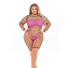Pink Lipstick Dance With Me Lrge Fshnet Romper Bndeau Top & G-Strng (Fits up to 3X) Neon Pink QN - Lingerie