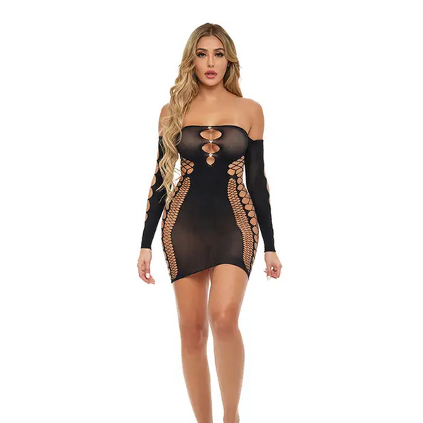 Pink Lipstick Diamond Drippin Dress w/Rhinestone Detail Black O/S - Lingerie - Packaged