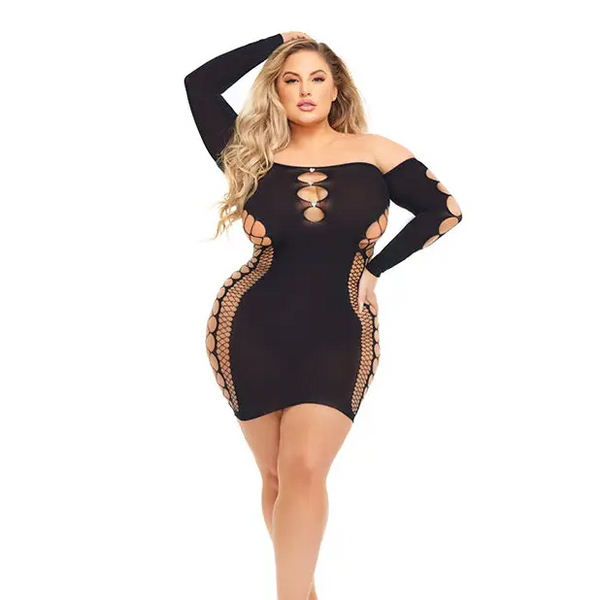 Pink Lipstick Diamond Drippin Dress w/Rhinestone Detail (Fits up to 3X) Black QN - Lingerie - Plus/Queen - Hanging