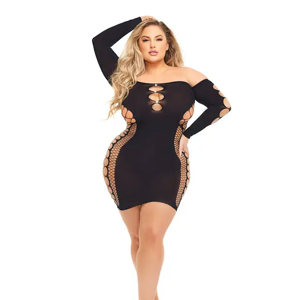 Pink Lipstick Diamond Drippin Dress w/Rhinestone Detail (Fits up to 3X) Black QN - Lingerie - Plus/Queen - Hanging
