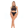 Pink Lipstick Divine Bandeau Harness Top & High Waist Thong Black O/S - Lingerie - Packaged