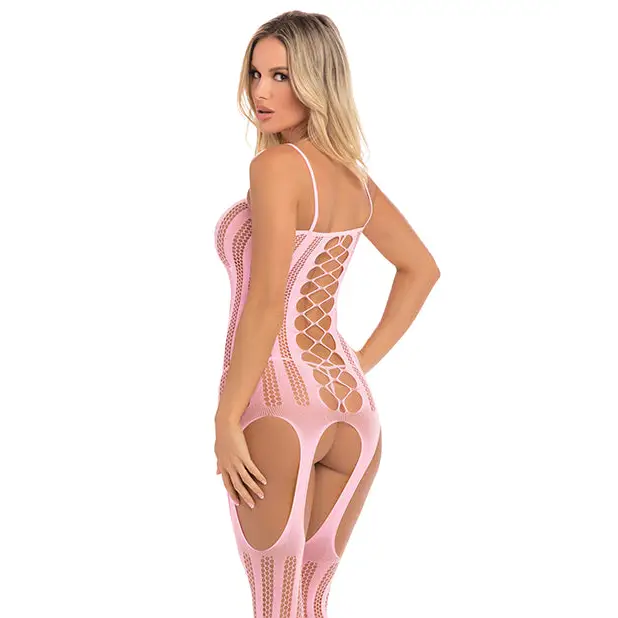Pink Lipstick Fake News Bodystocking Pink O/S - Lingerie - Packaged