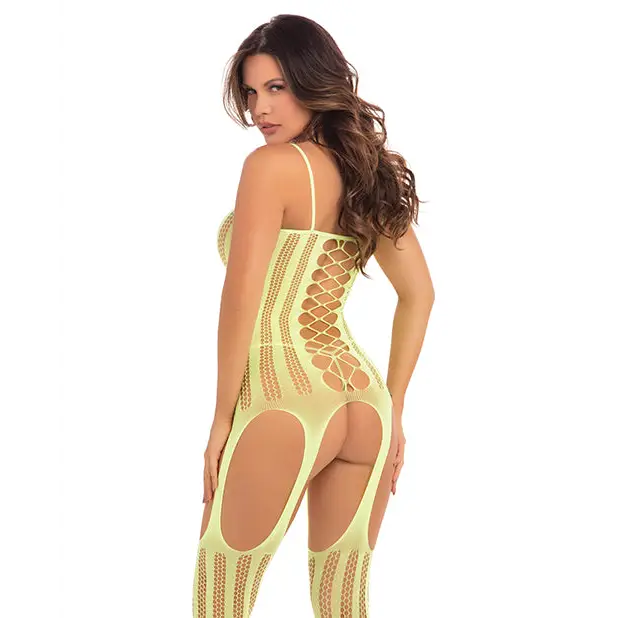Pink Lipstick Fake News Bodystocking Yellow O/S - Lingerie - Packaged